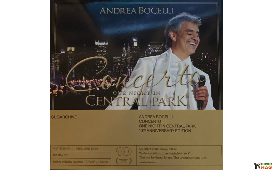 ANDREA BOCELLI - CONCERTO (ONE NIGHT IN CENTRAL PARK) 2021 (60254719365, LTD., Gold) SUGAR/EU MINT (0602547193650)