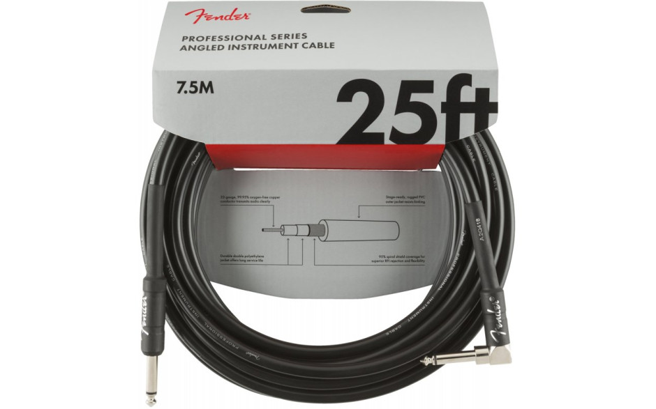 FENDER CABLE PROFFESIONAL SERIES 25' ANGLED BLACK