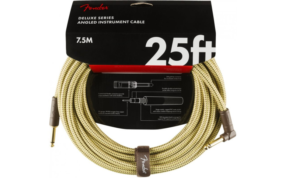 FENDER CABLE DELUXE SERIES 25' ANGLED TWEED
