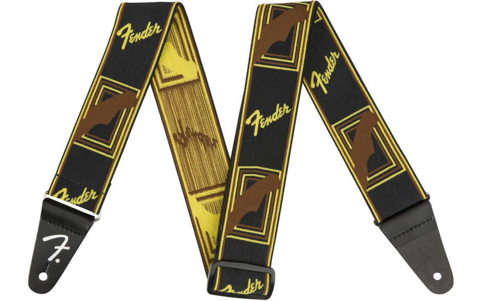 FENDER 2" WEIGHLESS MONOGRAMMED STRAP BLACK/YELLOW/BROWN