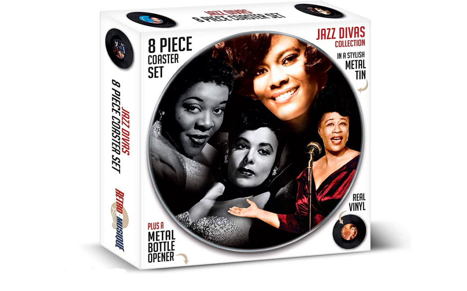 Retro Musique Jazz Divas - 8 Pieces Coaster Set With Real Vinyl Coasters