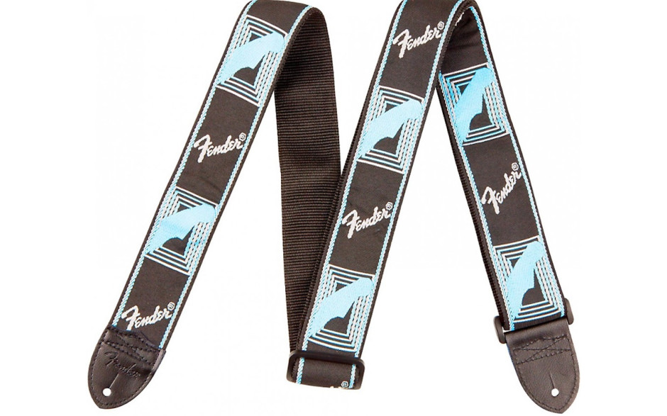 FENDER 2 MONOGRAMMED BLACK LIGHT GREY MEDIUM BLUE STRAP