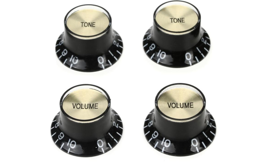 GIBSON TOP HAT KNOBS w/GOLD METAL INSERT BLACK 4 pcs.