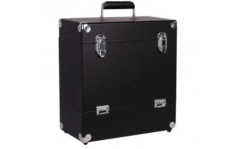 Retro Musique 12 Inch Wooden Vinyl Storage Case For 35 Lps - Black Leather Style