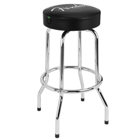 FENDER 30" SPAGHETTI LOGO PICK POUCH BARSTOOL, BLACK AND CHROME