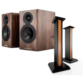 Acoustic Energy AE500s & Stands package Walnut wood veneer