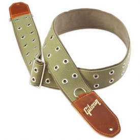 GIBSON STRAP THE RIVET 2" WIDE GREEN CANVAS w/POLY BACK