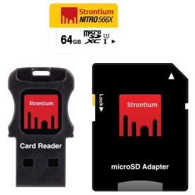 Strontium - MicroSDXC 64GB Class 10 UHS-I Nitro 566x + SD adapter + USB Card Reader