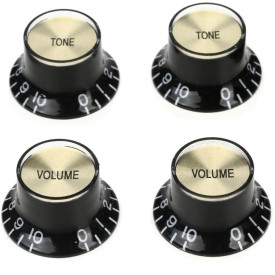 GIBSON TOP HAT KNOBS w/GOLD METAL INSERT BLACK 4 pcs.