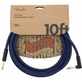 FENDER 10' ANGLED FESTIVAL INSTRUMENT CABLE PURE HEMP BLUE DREAM